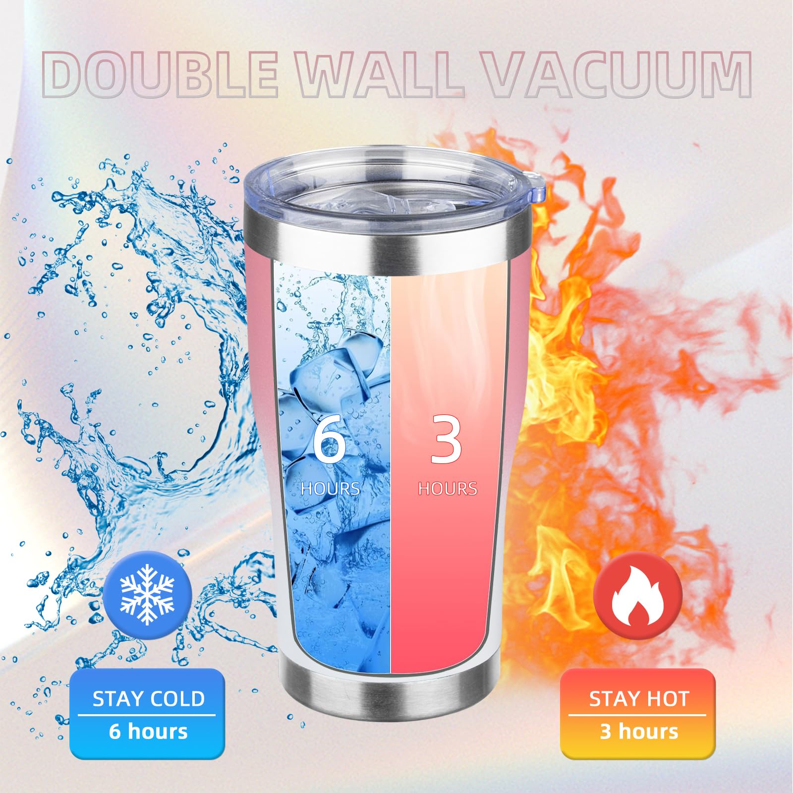MEZMUT 20oz Insulated Tumbler with Lid Straw Travel Coffee Mug (Pink/White)
