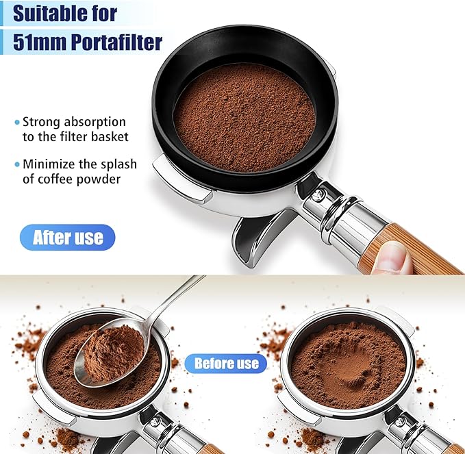 51mm Espresso Dosing Funnel and Puck Screen Set, Espresso Coffee Dosing Ring & 1.7mm 316 Stainless Steel Espresso Portafilter for Coffee Portafilter Filter Basket