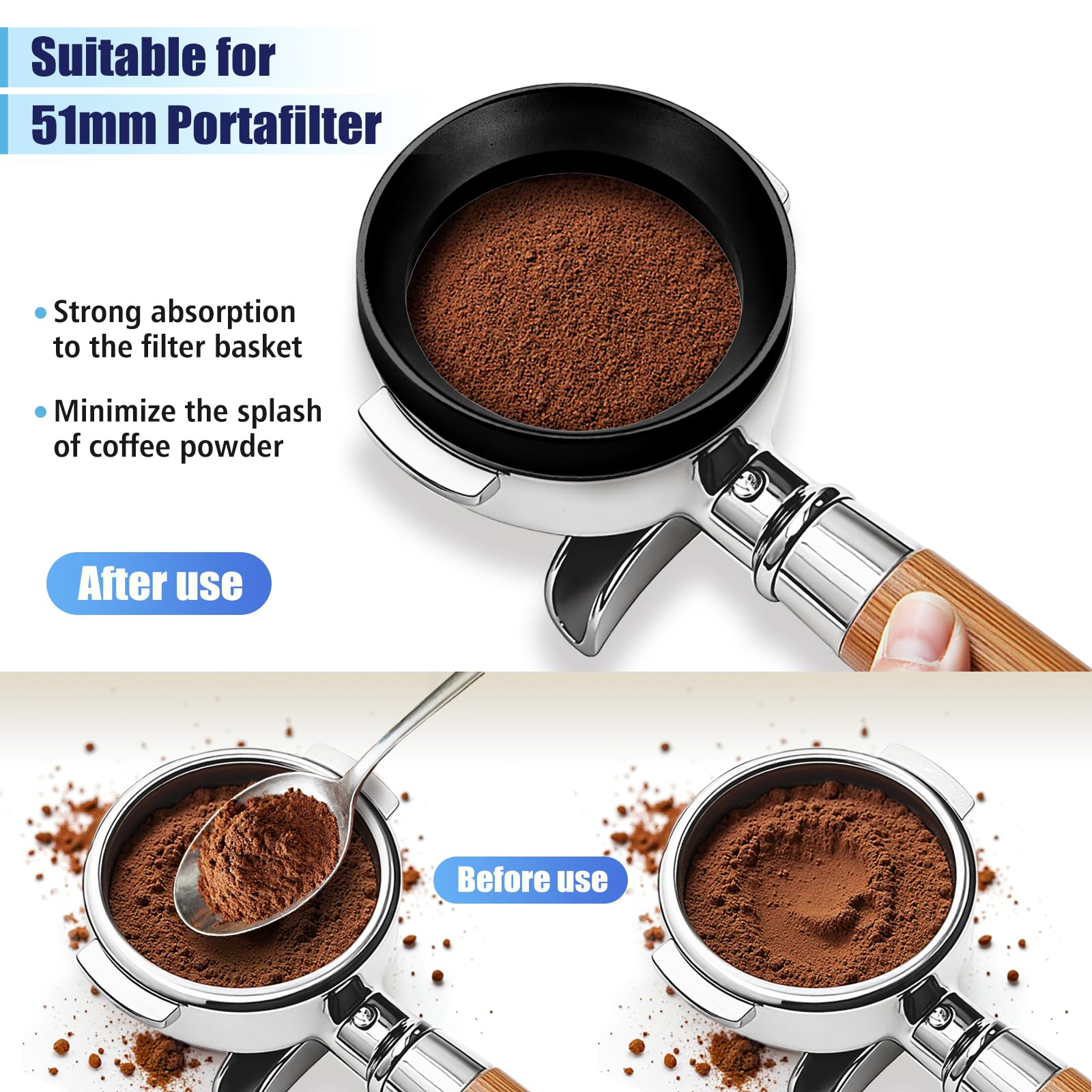 Rovella 53mm Espresso Dosing Funnel and Puck Screen Set, Espresso Coffee Dosing Ring & 1.7mm 316 Stainless Steel Espresso Portafilter for Coffee Portafilter Filter Basket