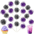 40 PCS Foil Firework Cupcake Toppers Sparkle Tinsel Cupcake Picks Fireworks Birthday Party Decorations Cocktail Fruit Toothpick for Birthday Wedding Graduation Party Decorations Supplies Black Purple