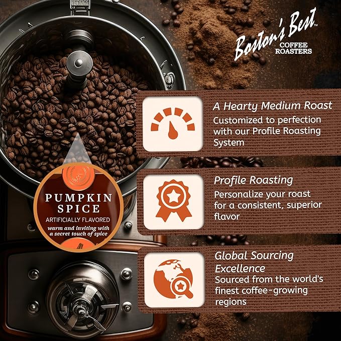 Boston’s Best Coffee - Fall-Inspired Pumpkin Spice Medium Roast Gourmet Delicious Flavored Coffee, Premium Ground - 11 oz. / 311 g Bag