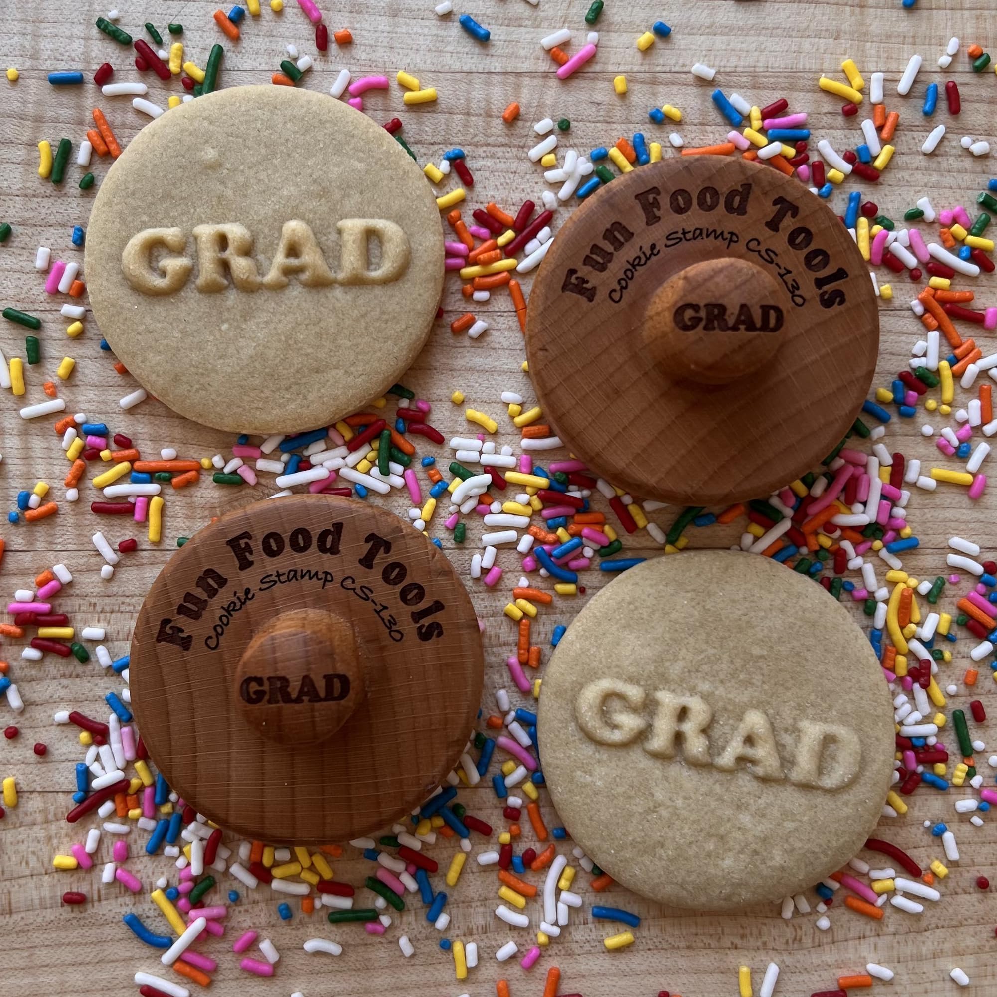 Fun Food Tools, Wood Cookie Stamp, 2.5 Inch (GRAD CS-130)