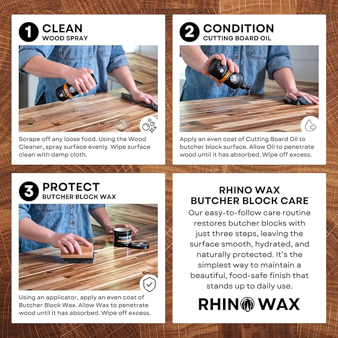 Butcher Block Maintenance Kit - Includes Cutting Board Oil, Wax (Large 8oz Size), Bench Scraper, Large Applicator, 2 Microfiber Cloths - Natural and Food Safe - Made in USA