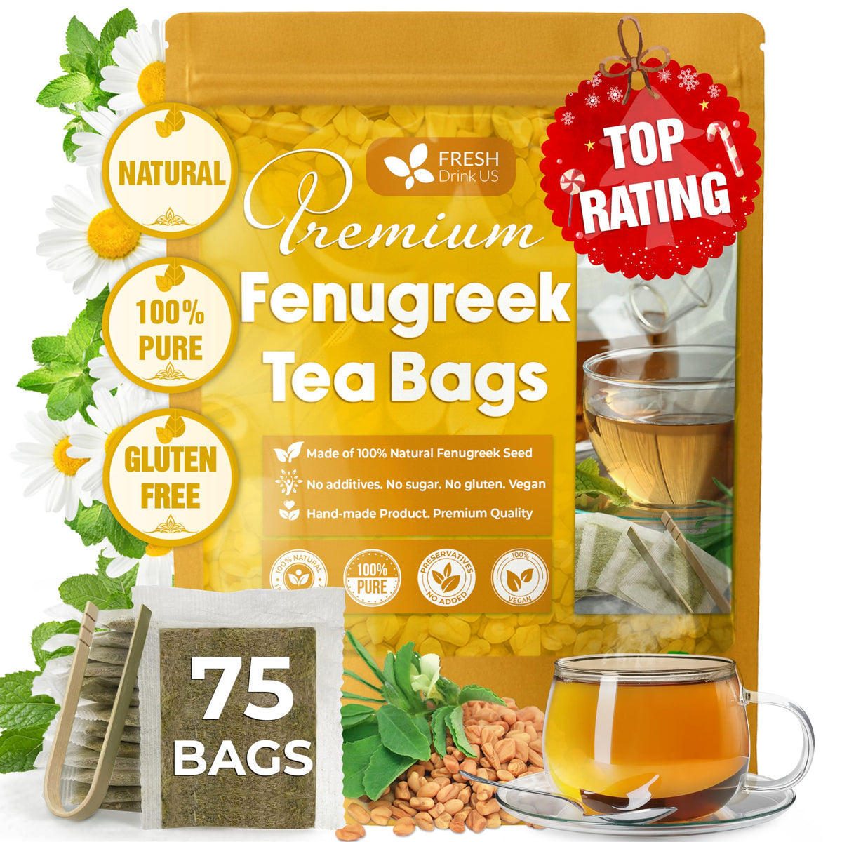 FreshDrinkUS, Premium Fennel Seed Tea, 75 Count, Pure, Caffeine Free