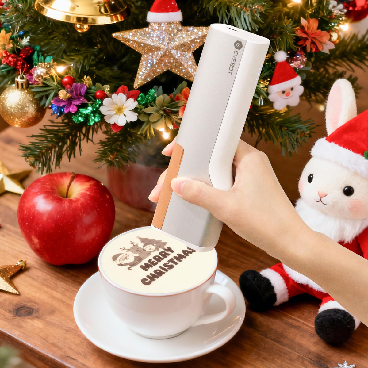 EVEBOT Handheld Food PrintPen Portable Mini Coffee Latte Art Printer, Macaron Cookie DIY Design PrintPen, Christmas Gifts Bluetooth 4.2-1PCS Brown Color
