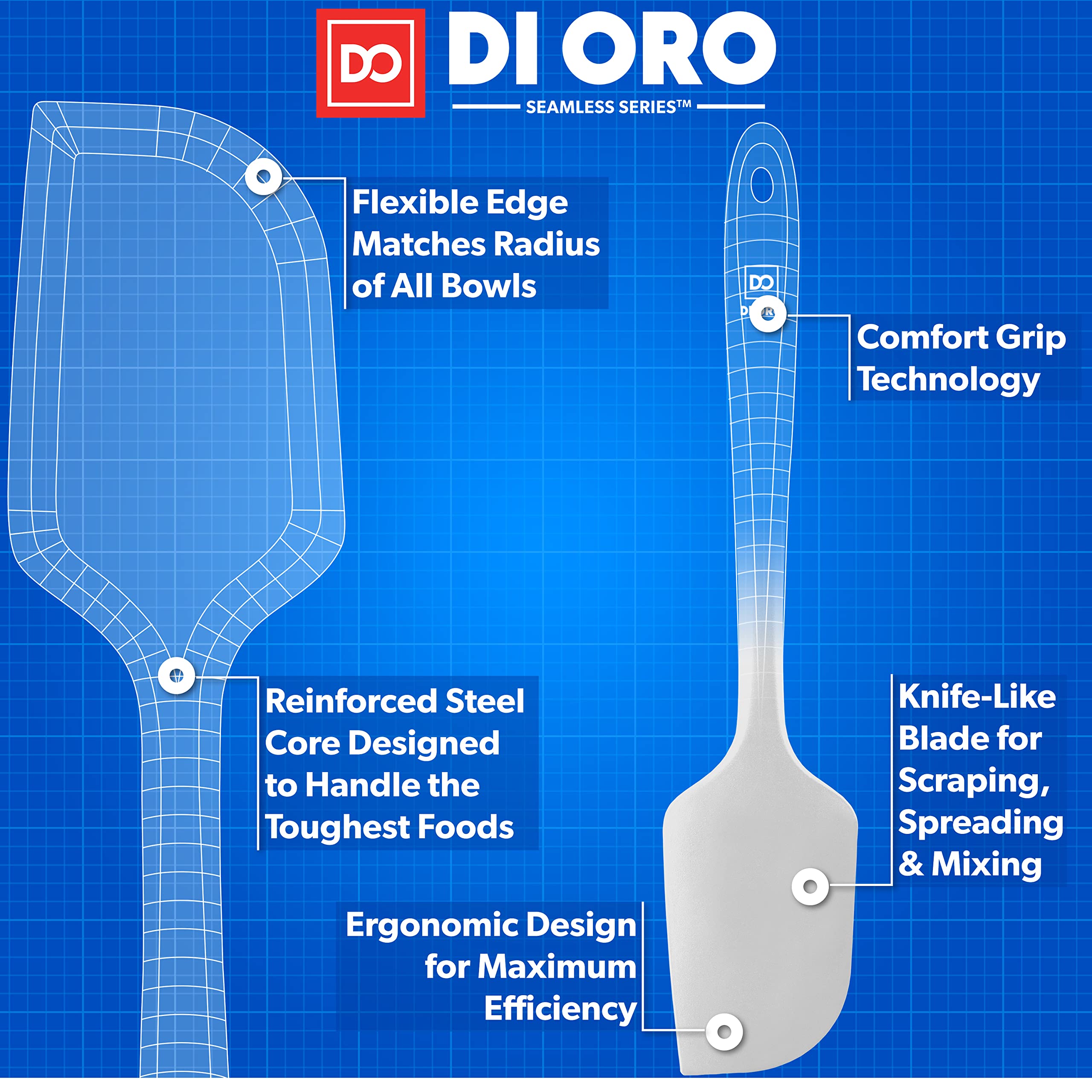 DI ORO Silicone Spatula - 600°F Heat-Resistant Rubber Kitchen Spatula for Baking, Scraping, & Mixing - BPA Free Nonstick Cookware Safe Flexible Utensil for Cooking - Seamless & Dishwasher Safe (Stone)