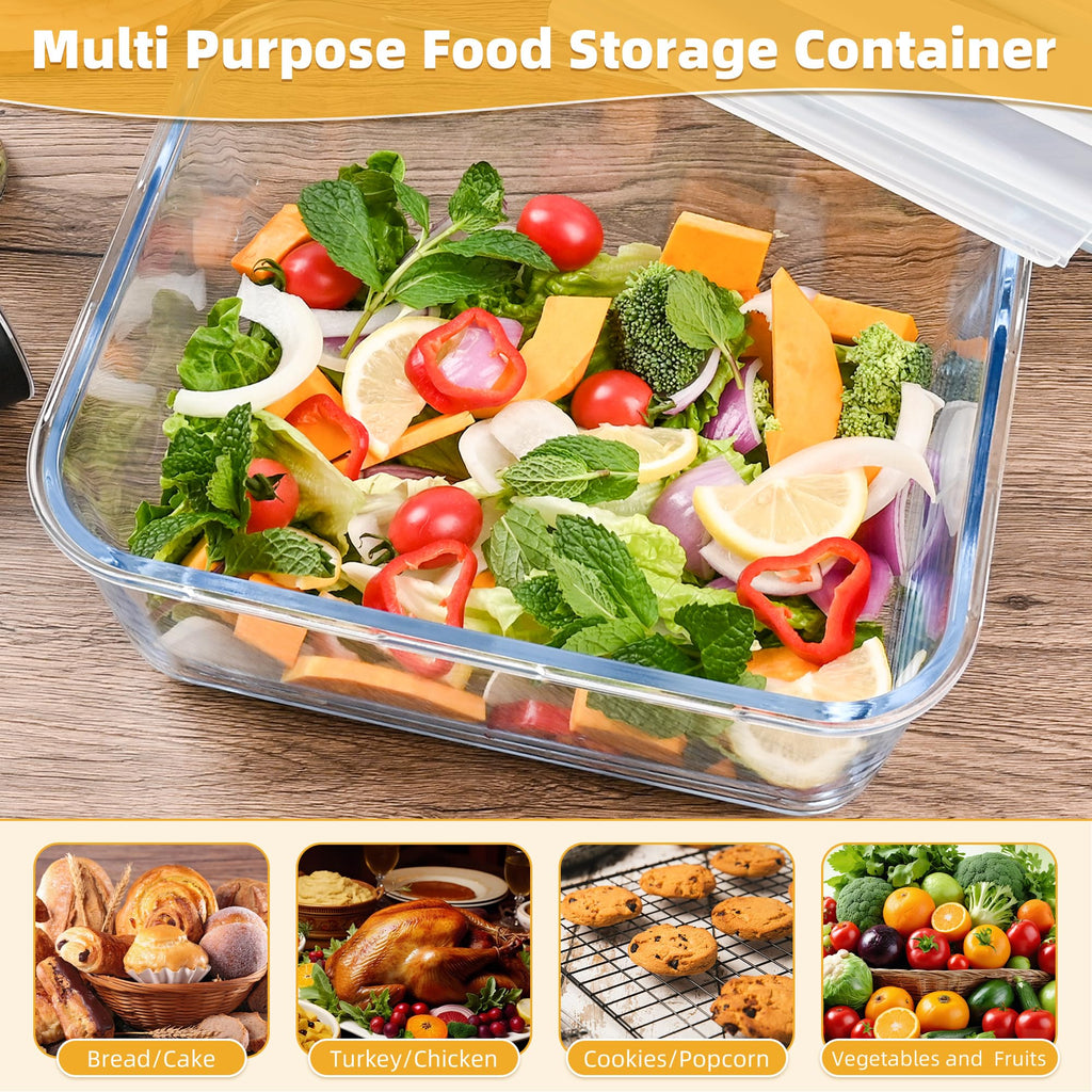 LOVYANXUE 190oz / 24Cup Extra Large Glass Storage Containers with Lids, Glass Bread Box Airtight Bread Container, Ideal Food Storage Containers, Roasting Turkey/Chicken/Cookie, Oven&Dishwasher Safe