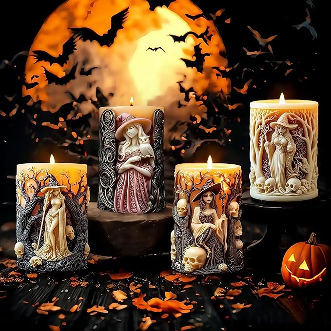 Witch Cylinder Silicone Candle Mold for Candle Making,Pillar Casting Silicone Molds for Resin Casting,Scented Candle, Soap,Silicone Molds for Home Decor,Resin Craft Gifts (D)