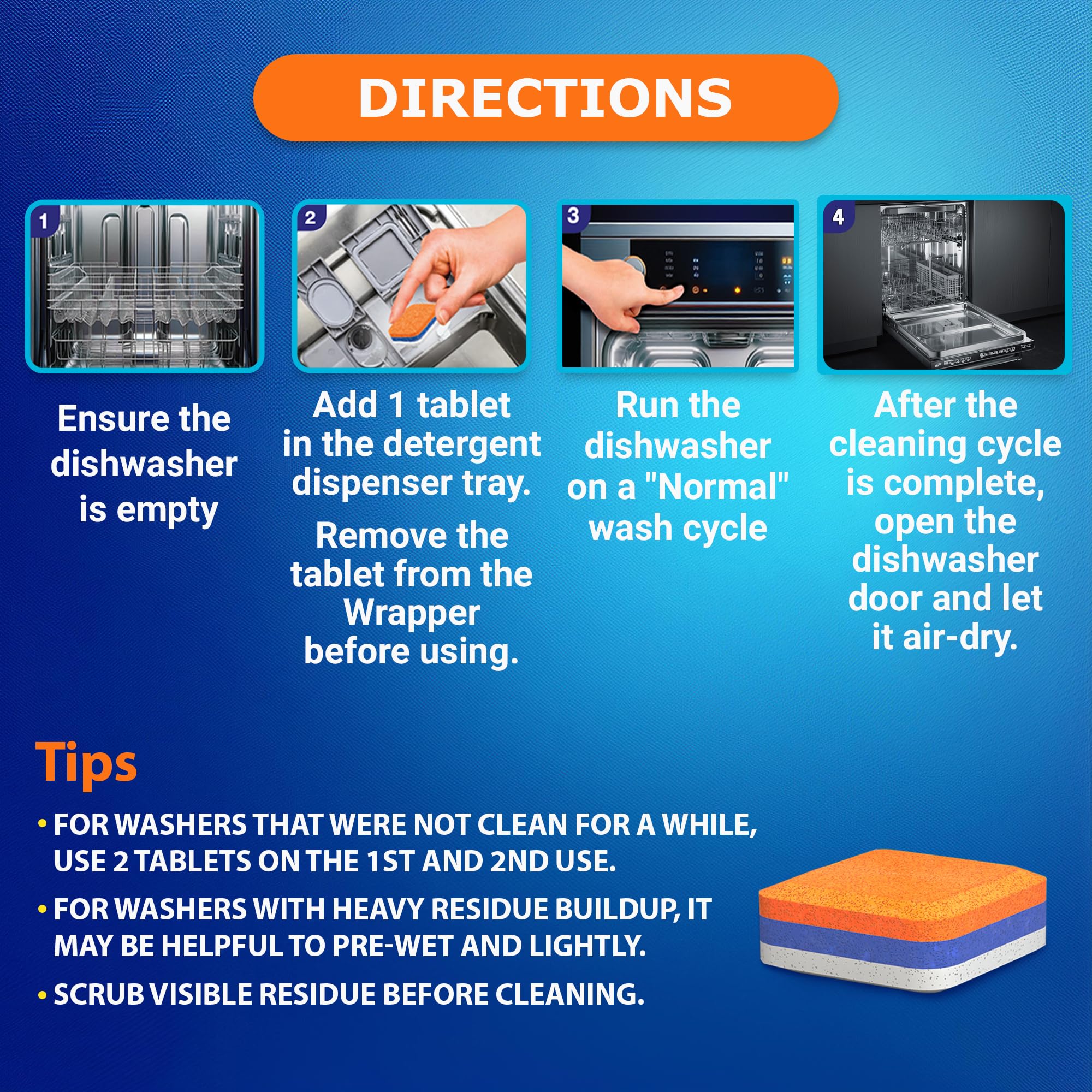 Dishwasher Cleaner Deodorizer Descaler Tablets - 28 Tabs - 1 Plus Year Supply - Extra Scented Deep Cleaning Sanitizer Pods - Remove Hard Water - Contain Citric Acid Heavy Duty Septic Safe - Citrus