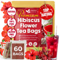 FRESHDRINKUS 60 Hibiscus Flowers Tea Bags, 100% Natural, Pure from Hibiscus Flowers. Loose Flower Hibiscus Herbal Tea. Hibiscus Flower Tea. No Sugar, No Caffeine, No Gluten, Vegan.