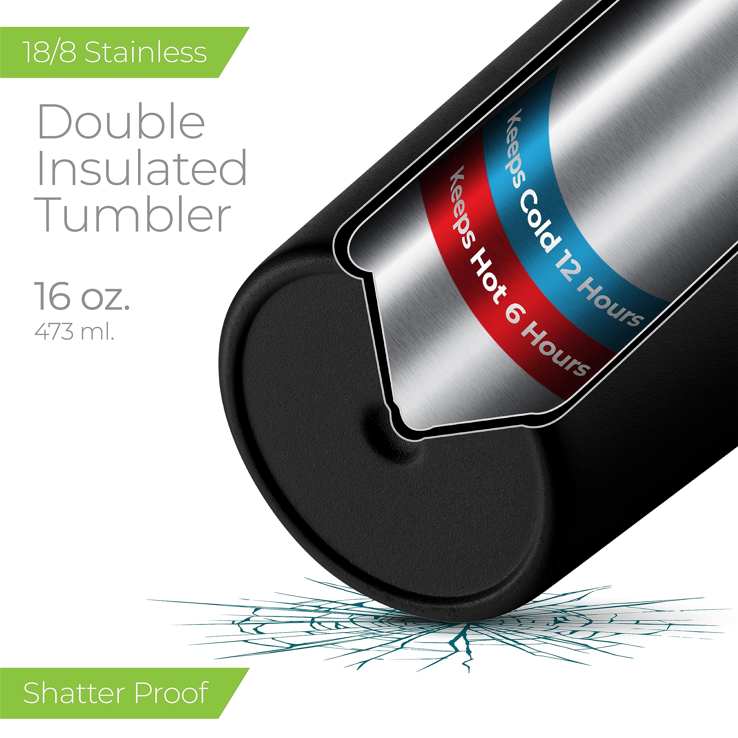 SIPX™ 16 oz Insulated Coffee Tumbler with Leakproof Lid – Stainless Steel, Vacuum Insulated – Keeps Drinks Hot or Cold for Hours – Cupholder Friendly Travel Mug – Black