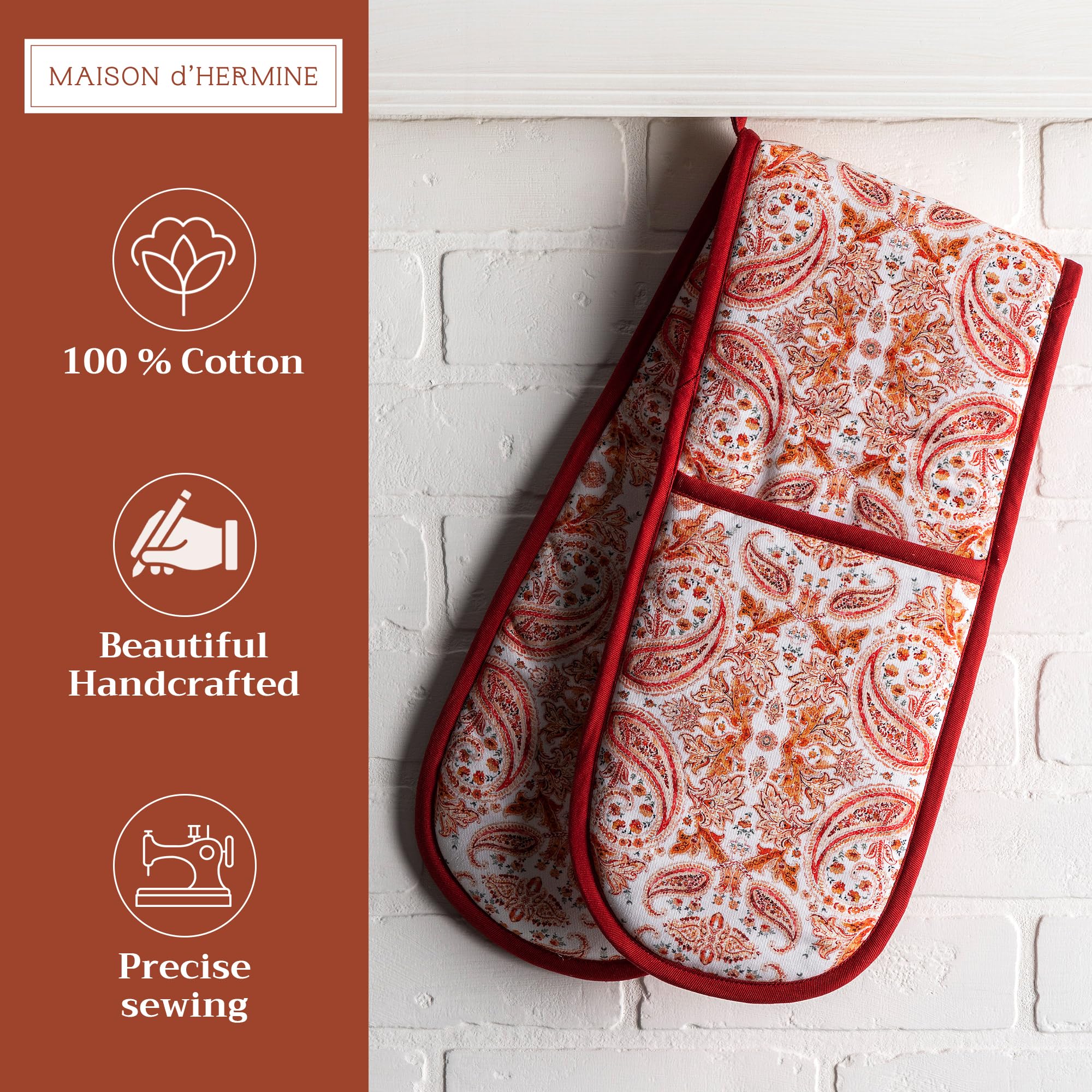 Maison d' Hermine Double Oven Mitts 100% Cotton Double Oven Glove (7"x35")