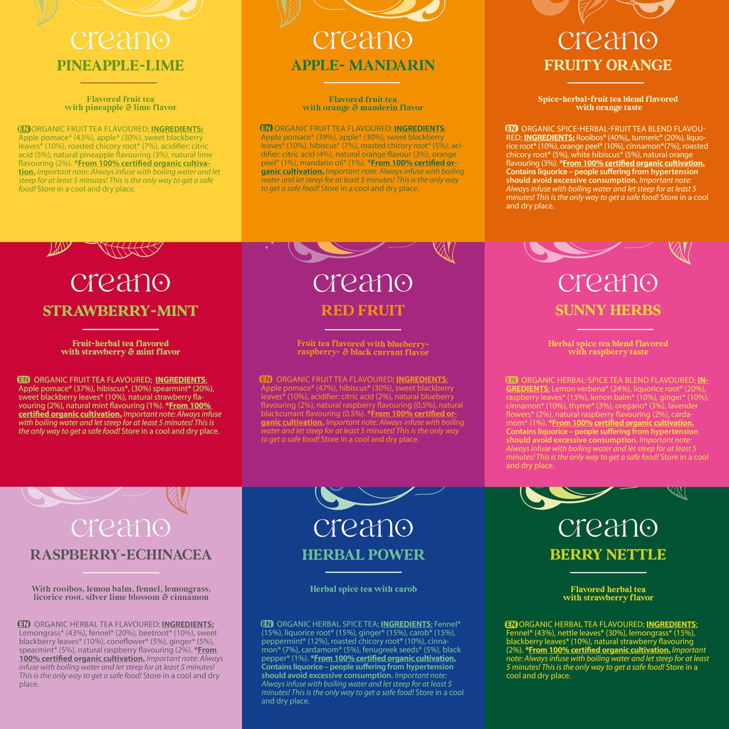 Creano Organic Herbal & Fruit Tea Gift Set - 27 Tea Bags in 9 Dreamy Varieties - 54g*