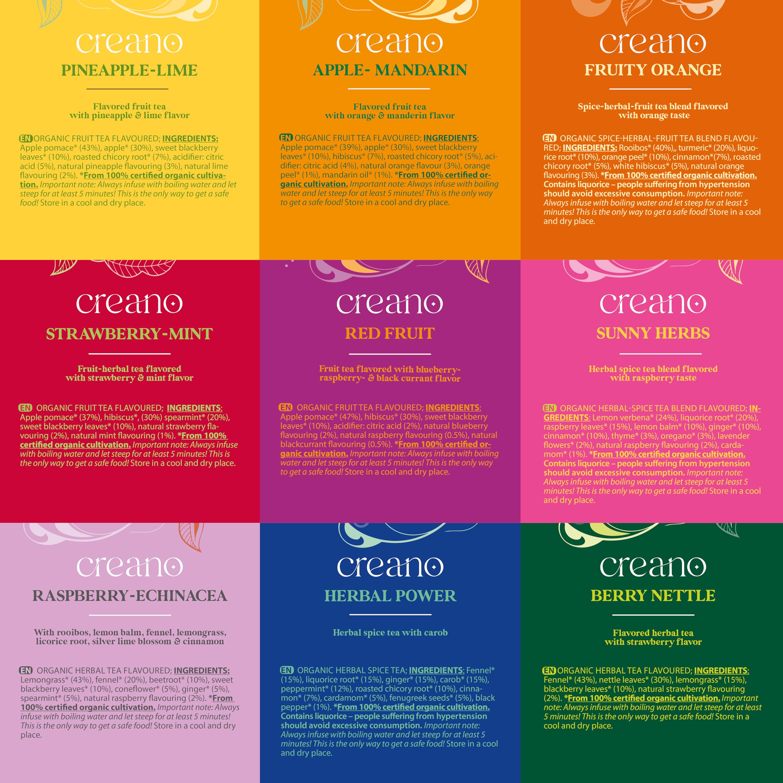 Creano Organic Herbal & Fruit Tea Gift Set - 27 Tea Bags in 9 Dreamy Varieties - 54g*