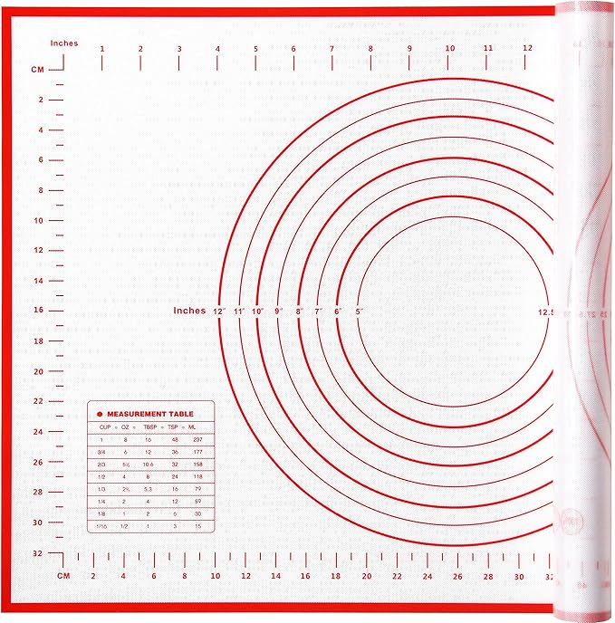Yansumi Silicone Pastry Mat Extra Large Non-Slip Mat for Rolling Dough Pie Crust and Baking Non-Stick with Measurements (24x16, Red)