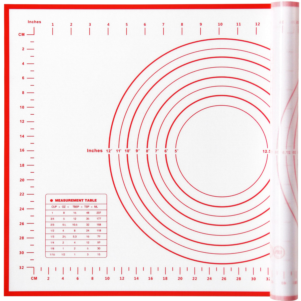 Yansumi silicone pastry non stick baking mat with measurement fondant mat with three sizes for silicone baking mat, counter mat, dough rolling mat,fondant/pie crust mat (Red, 32"L x 24"W)