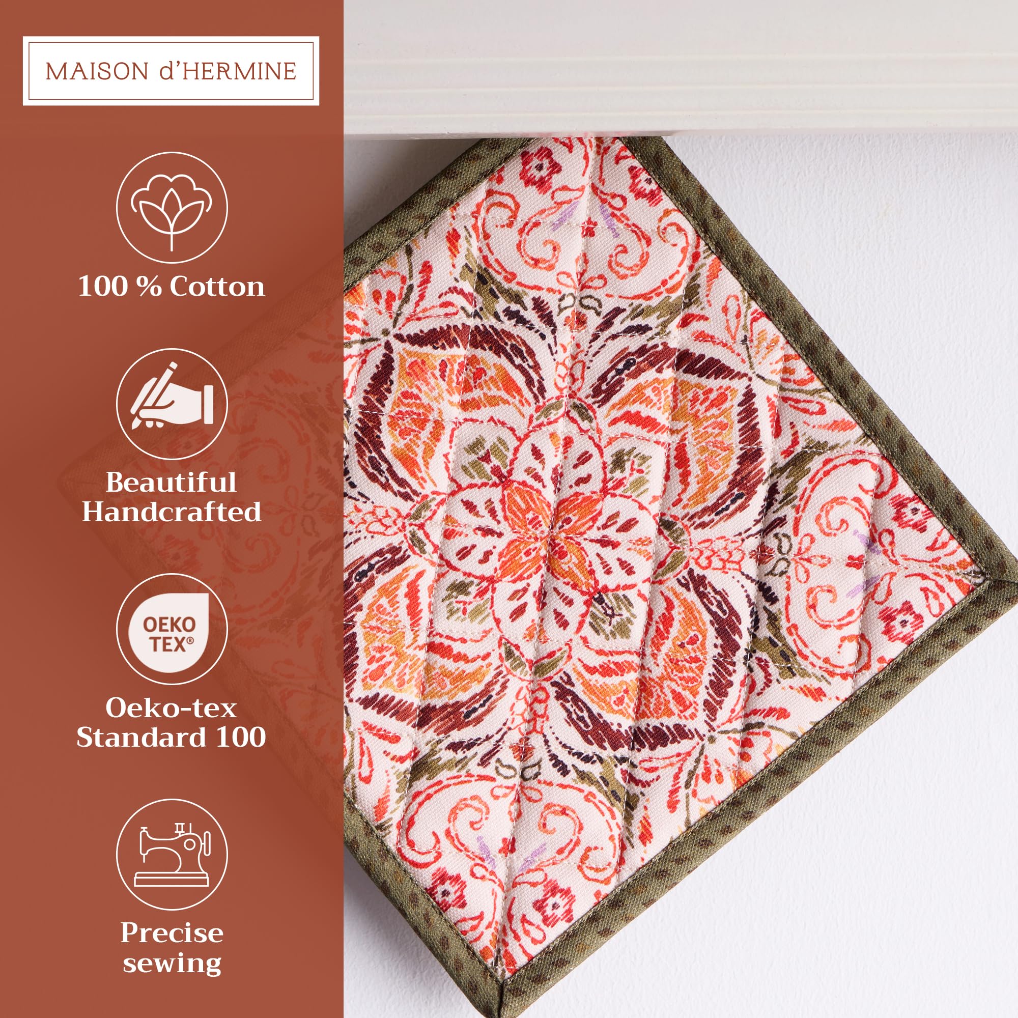 Maison d' Hermine Pot Holders 100% Cotton Potholders (8" x 8", Pack of 2)