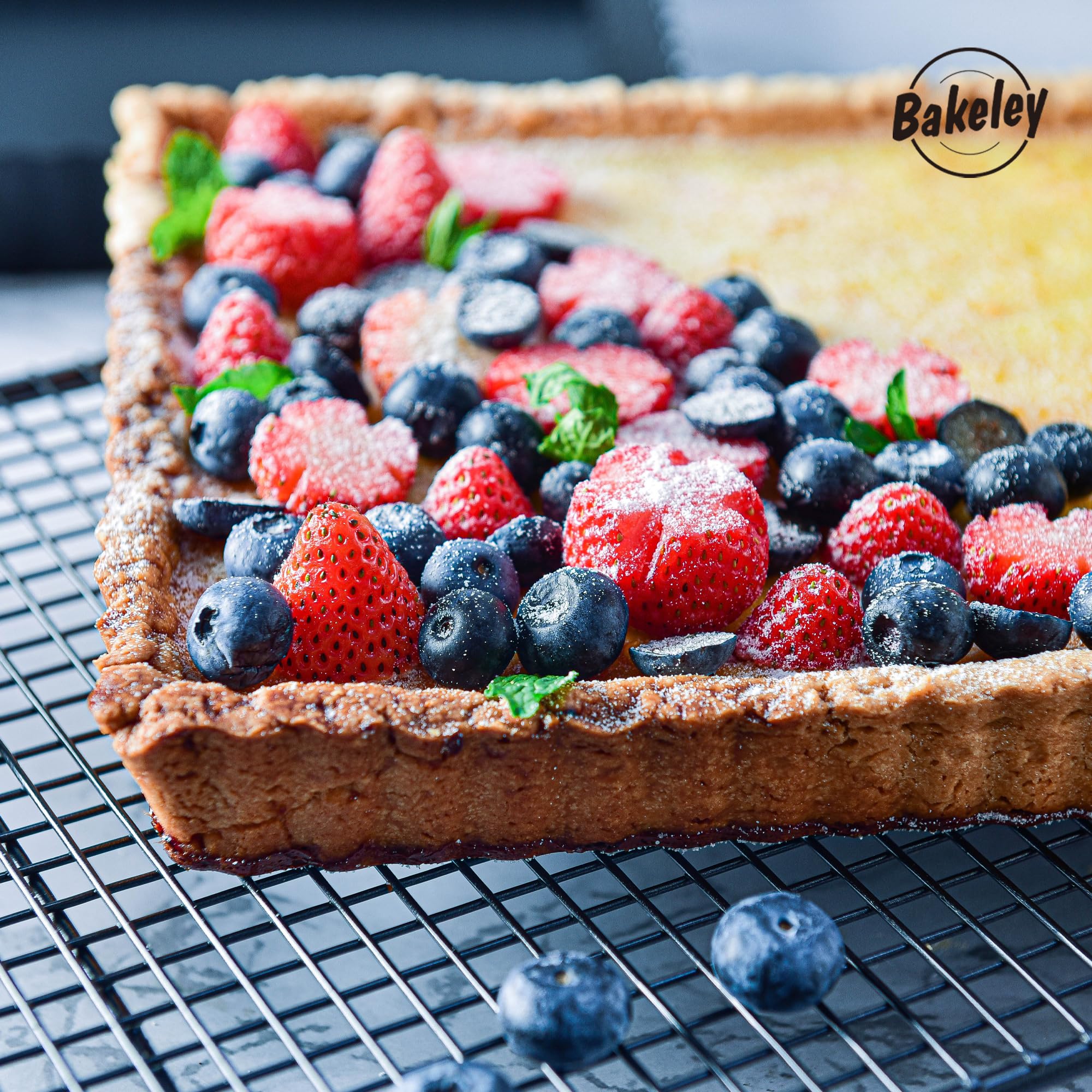 Bakeley Rectangle Tart Pan, 13-Inch with Removable Loose Bottom Non-Stick Oblong Quiche Bakeware for Oven Baking (Black)