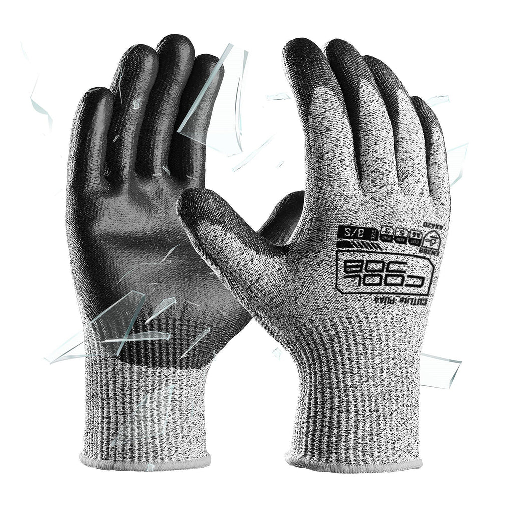 COOLJOB 120 Pairs A4 PU Cut Resistant Safety Work Gloves with Grip, L