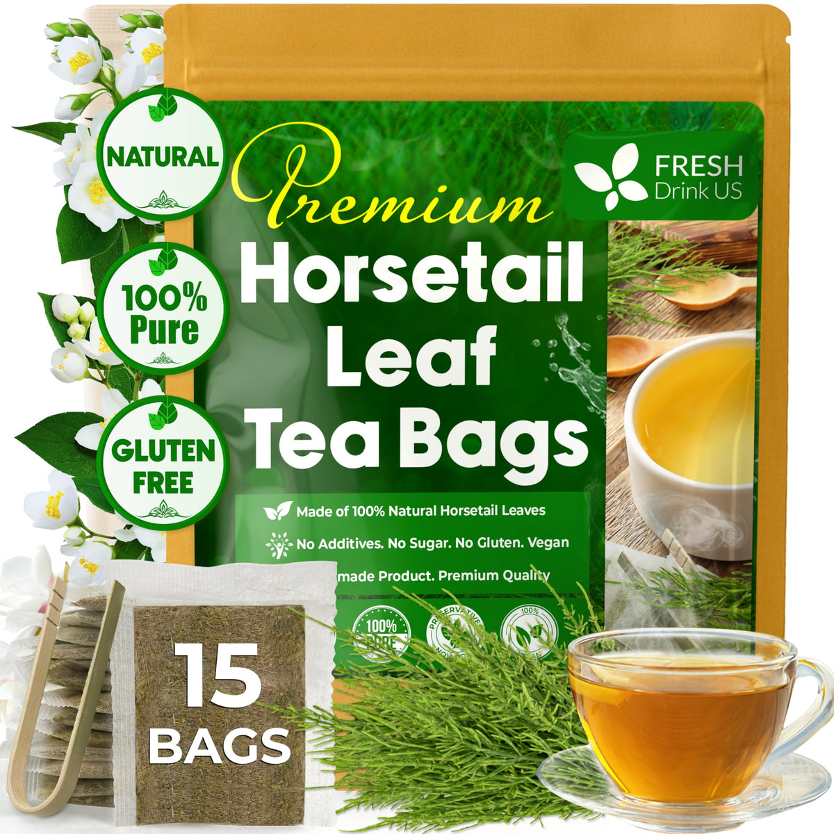 FreshDrinkUS, Premium Mullein Leaf Tea, 15 Count, Pure, Caffeine Free