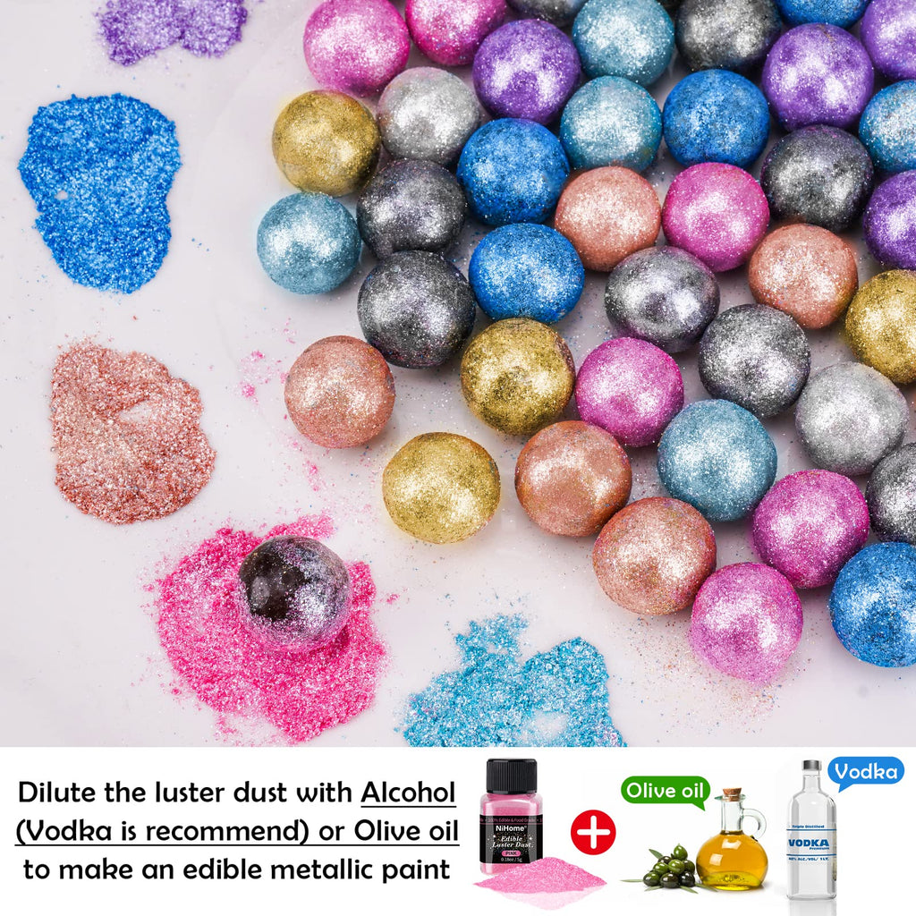 NiHome Edible Glitter Luster Dust, Vegan Shimmer for Drinks, Dessert, Pink