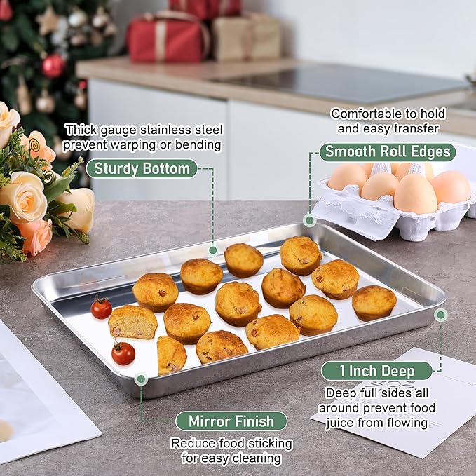 Quarter Sheet Pan with Wire Rack Set (2 Baking Sheets+2 Racks), Homikit Stainless Steel Baking Tray with Grid Cooling Rack for Toaster Oven Roasting, Metal Bacon Cookie Jelly Roll Pan, 12" x 10" Inch