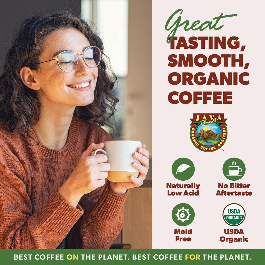 Java Planet Low Acid Organic Coffee, Peruvian Decaf, Medium Dark Roast 32oz