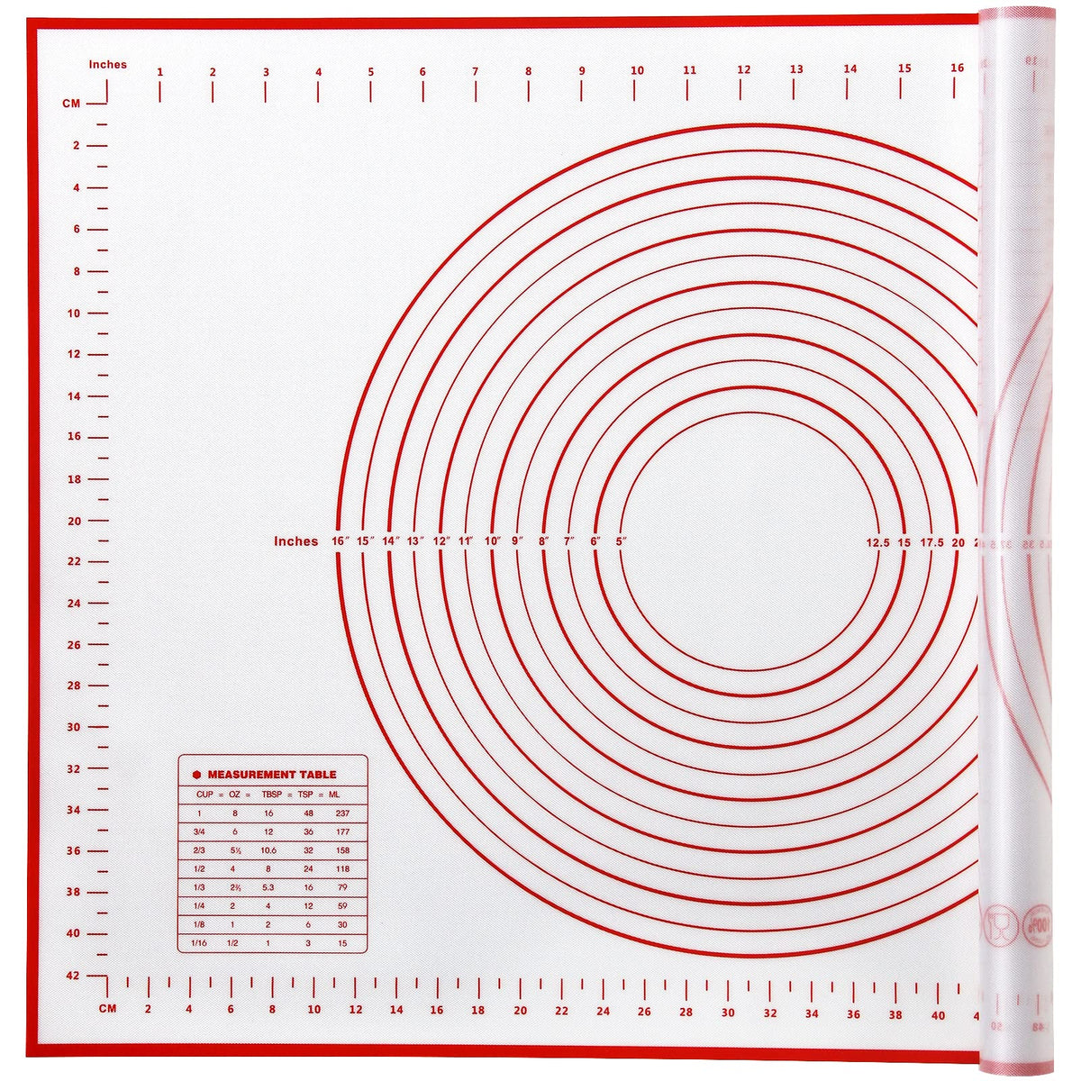 Yansumi silicone pastry non stick baking mat with measurement fondant mat with three sizes for silicone baking mat, counter mat, dough rolling mat,fondant/pie crust mat (Red, 32"L x 24"W)