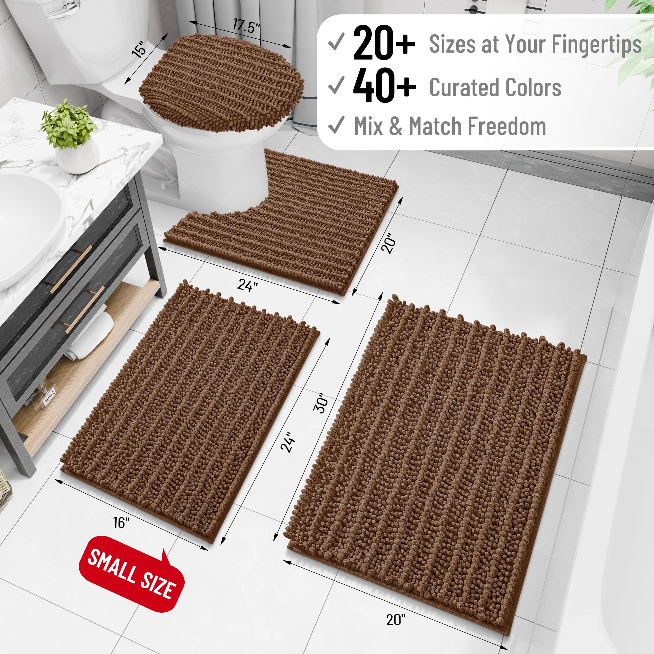 Arotive Bathroom Rugs Mat 24x16, Soft Absorbent Chenille Shaggy Bath Mat