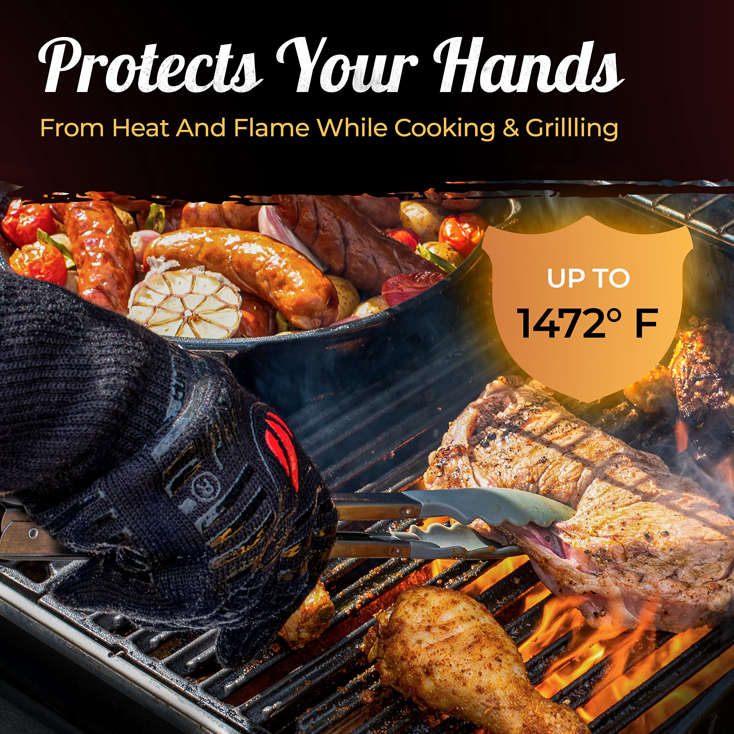 GRILL HEAT AID Grill Gloves Heat Proof for Men Grilling BBQ Heat Resistant Gloves