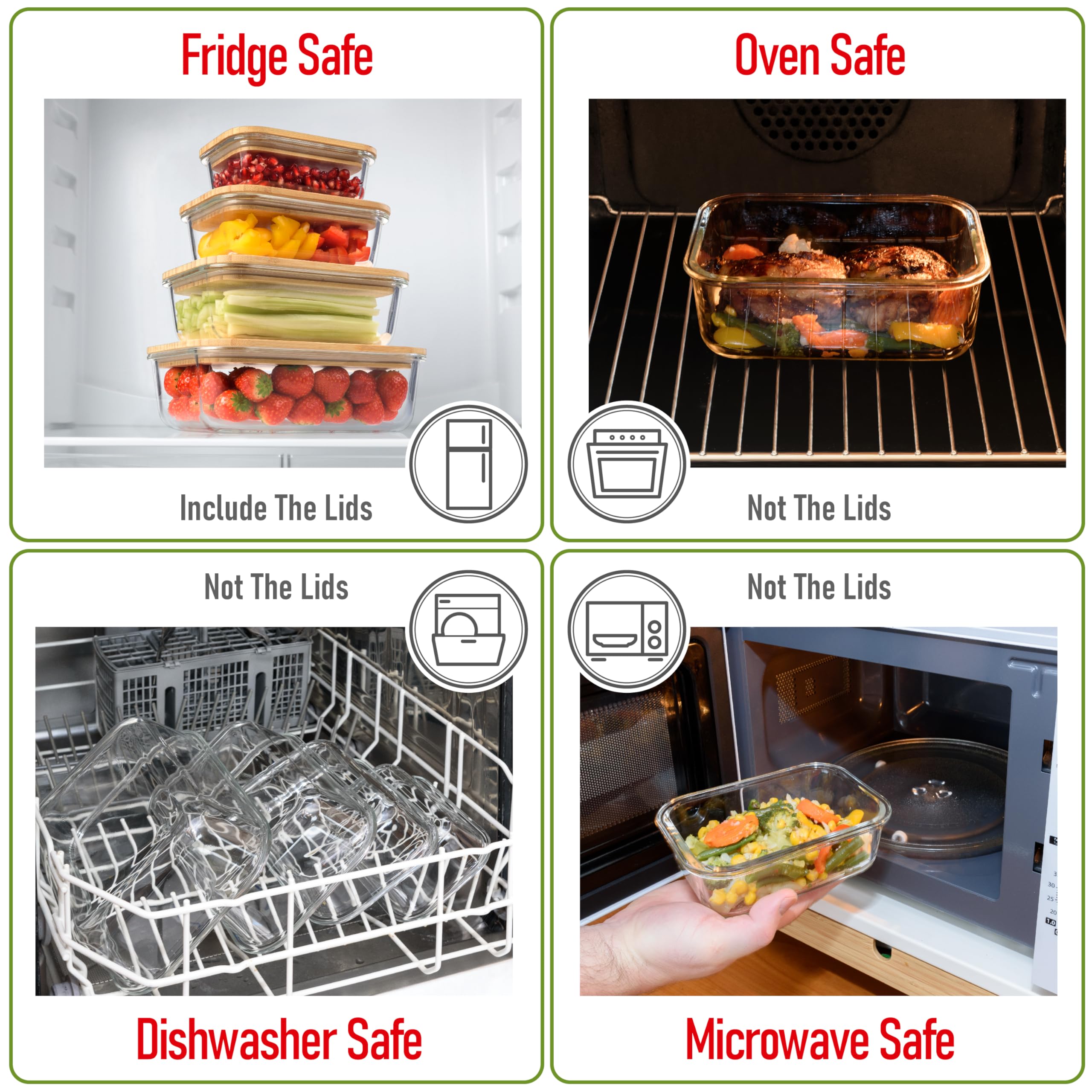dokaworld Set of 4 Stackable Space-Saving Nesting Glass Containers with Airtight Bamboo Lids - Lunch, Meal & Food Prep - Microwave & Oven Safe BPA Free Durable Heat Resistant Inert Borosilicate Glass