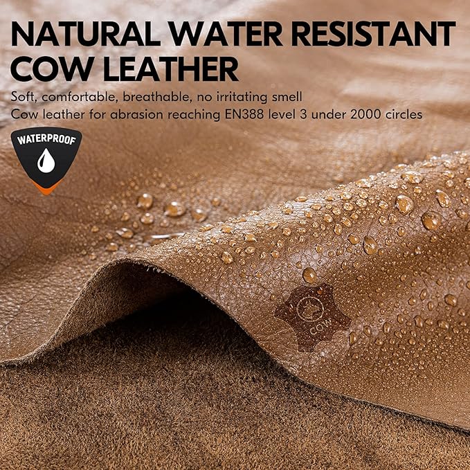 Vgo... 1-Pair Unlined Safety Cow Grain Leather Work Gloves Men, Rigger Gloves, Builder Gloves, Water Resistant, Palm Patched (Size M, Brown, CA9597WP)