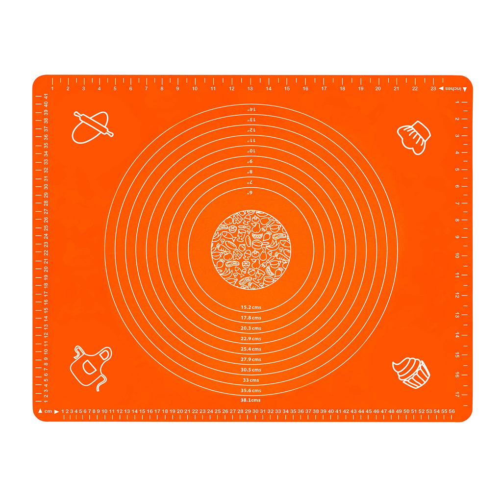 Silicone Baking Mat for Rolling Pastry Dough with Measurements, 25.6 x 17.7 BPA Free Non stick and Non Slip Orange Table Sheet Baking Supplies for Bake Pizza Cake