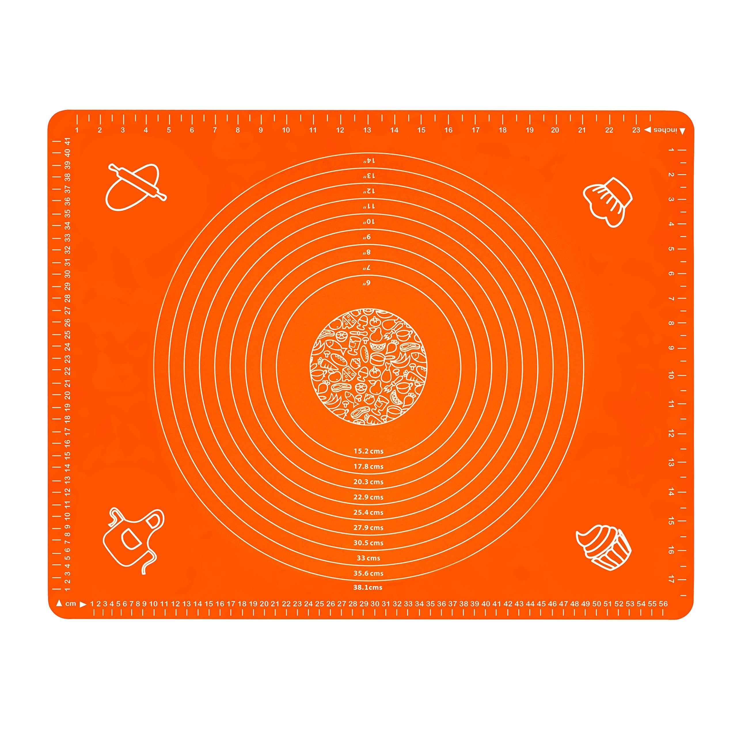Silicone Baking Mat for Rolling Pastry Dough with Measurements, 25.6 x 17.7 BPA Free Non stick and Non Slip Orange Table Sheet Baking Supplies for Bake Pizza Cake