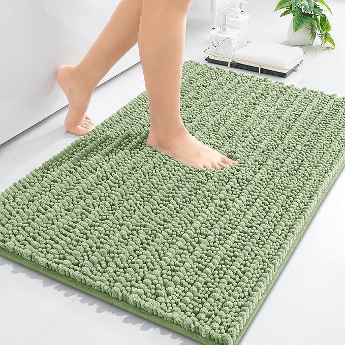 Arotive Luxury Chenille Bathroom Rug Mat, Extra Soft Thick Absorbent Shaggy Bath Rugs, Non-Slip Machine Wash Dry, Plush Bath Mats for Bathroom, Shower and Tub, 30x20, Sage Green