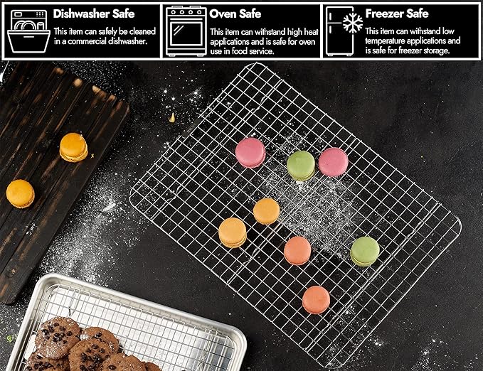 CURTA 2 Pack 16.8" X 24.4" Chef Cooling Rack,NSF Listed 18/8 Stainless Steel Oven Safe Grid Wire Cookie Cooling Racks for Baking & Cooking - Commercial Grade comes with Lifting Handl