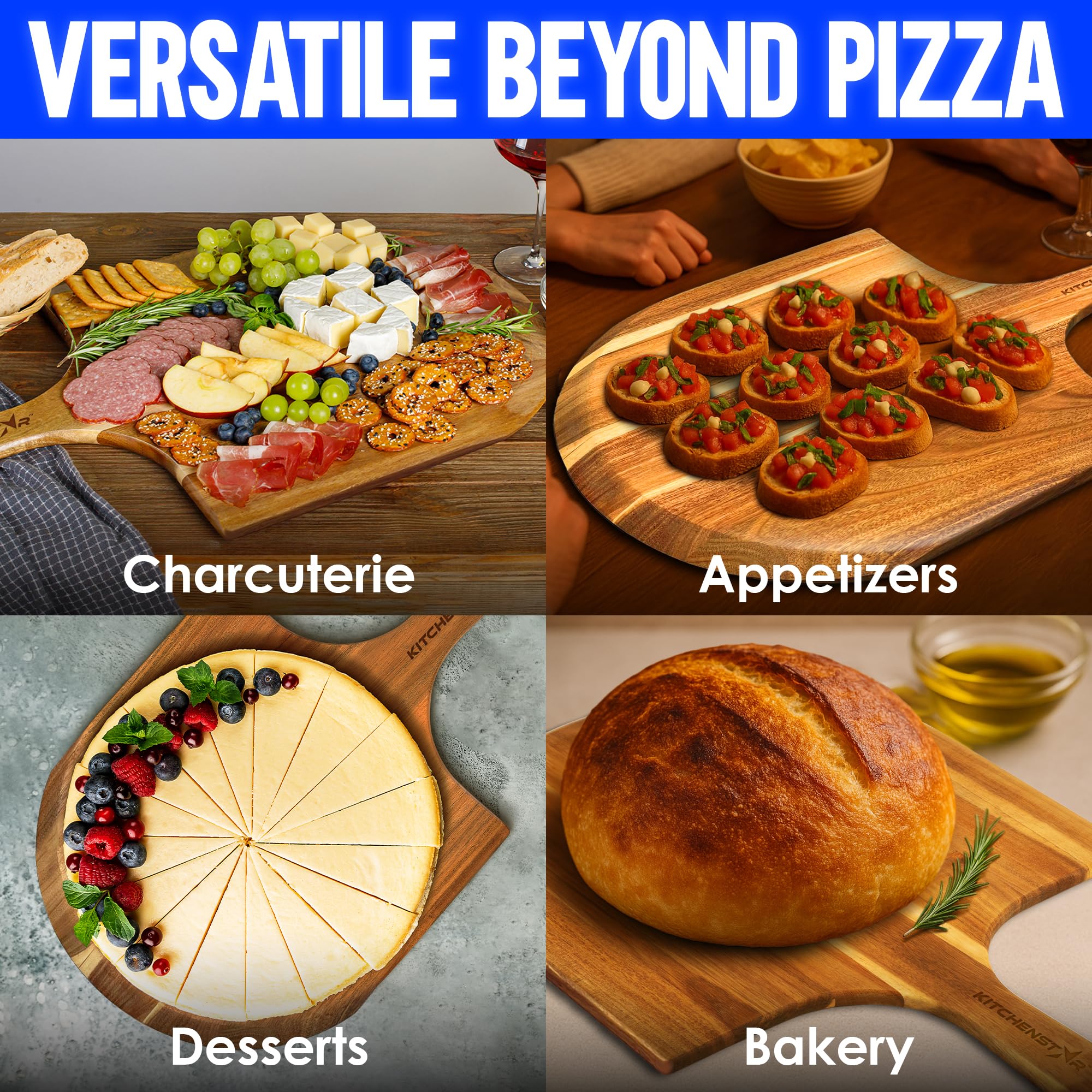 KitchenStar 14-Inch Acacia Wood Pizza Peel – Large Wooden Cutting & Serving Board with Handle – Natural Oil Finish – Ideal Pizza Oven Accessory for Easy Sliding & Prep
