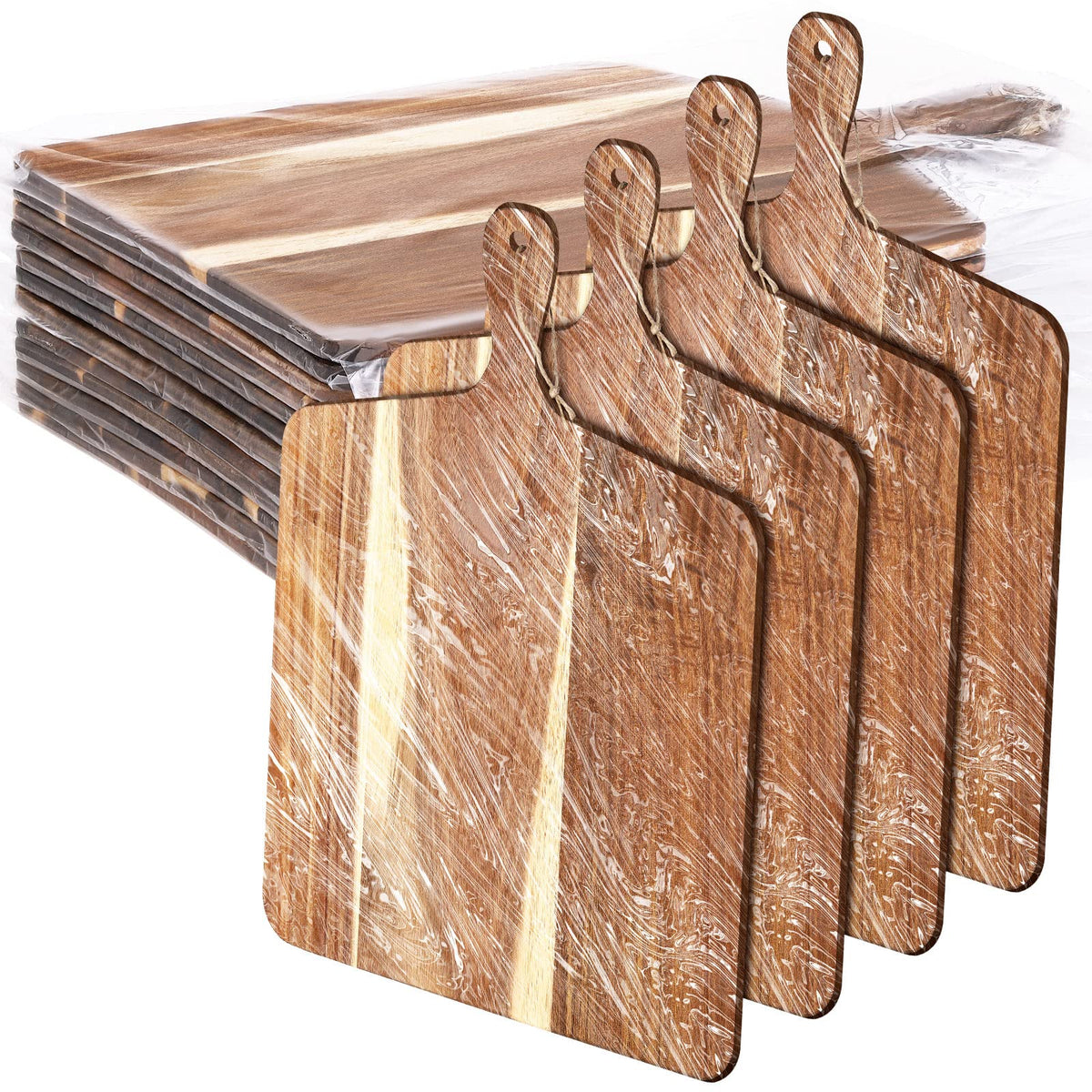 Patelai 12 Packs Wooden Cutting Board Set with Handles Large Kitchen Serving Plain Chopping Board Bulk Gifts for Mom for Vegetables Meat Pizza Cheese Fruit Bread(Bamboo,17 x 6 Inch)