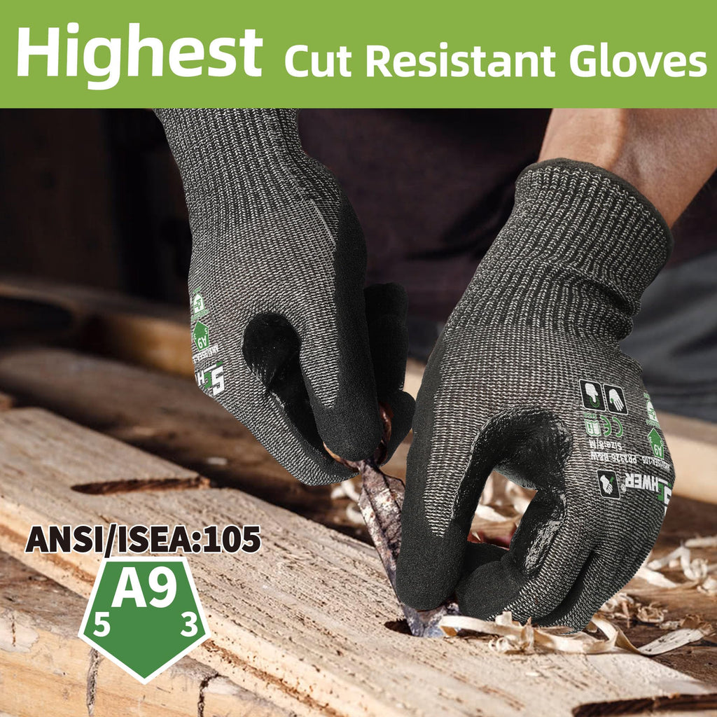 Schwer ProGuard High Level Cut Resistant Work Gloves PR3326 for Extreme Protection，ANSI A9 Cut Gloves with Reinforced Thumb, Non Slip, Non PFAS, Durable, Touch-screen, Black 120 Pairs, L