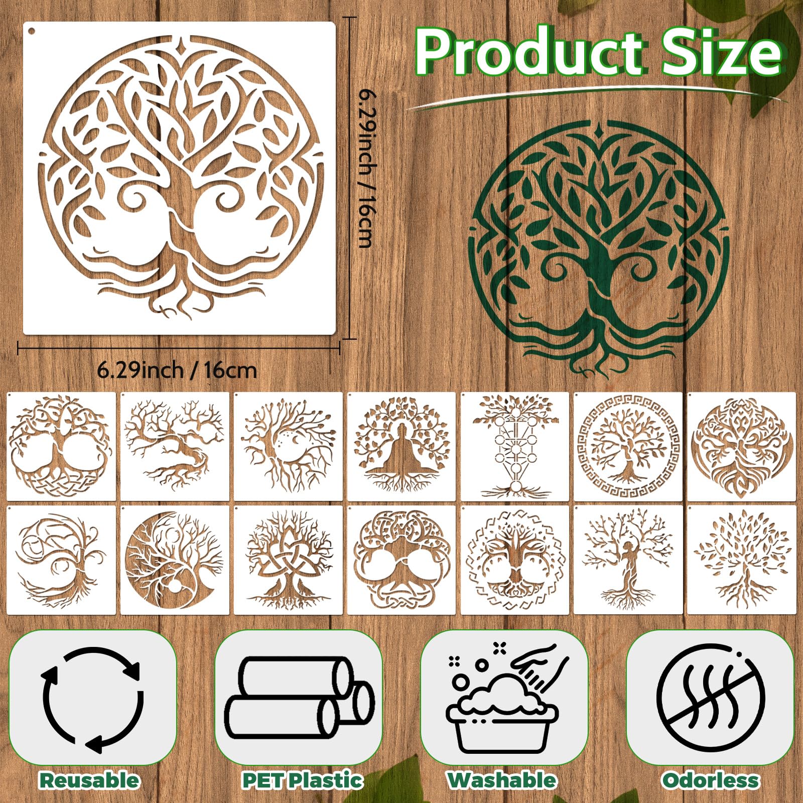 Yazhiji 15Pcs 6 x 6 Inch Tree of Life Stencil, Reusable Stencils for Painting on Wood Decoration Painting Templates for Wall Floor DIY Decorations Christmas Gifts for Kids