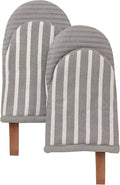 Folkulture Mini Oven Mitts Heat Resistant | (5.75 x9) Set of 2 White Short Oven Mitts with Hanging Loop | 100% Cotton Oven Gloves or Kitchen Mittens | Small Oven Mitt Set or Grey Silicone Oven Mitt
