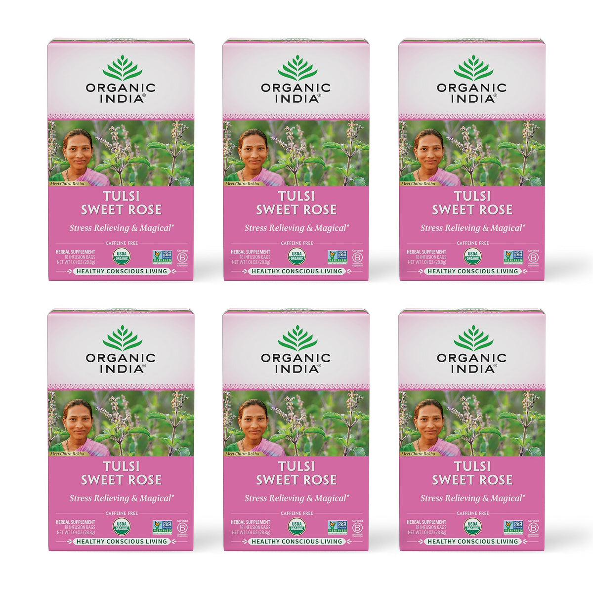 ORGANIC INDIA Tulsi Green Tea Bags, African Basil, 18 Infusion Bags, 6 Pack