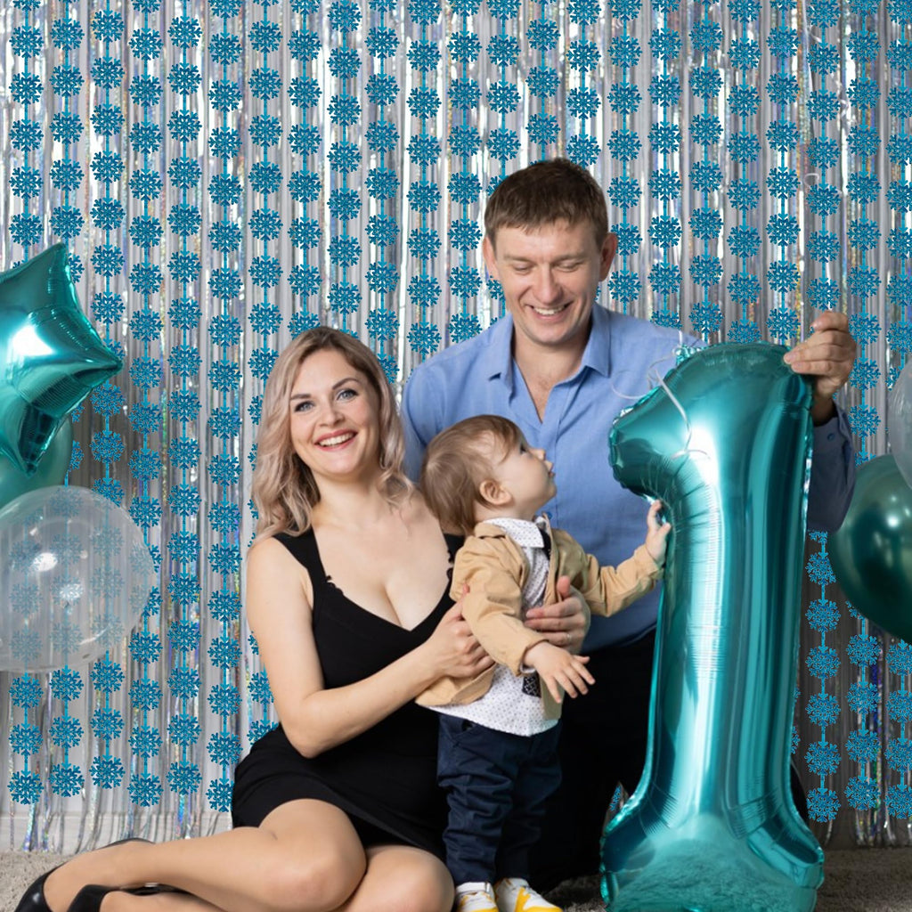 BRAVESHINE Blue Hanging Foil Fringe Snow Flakes Party Snowflake Backdrop