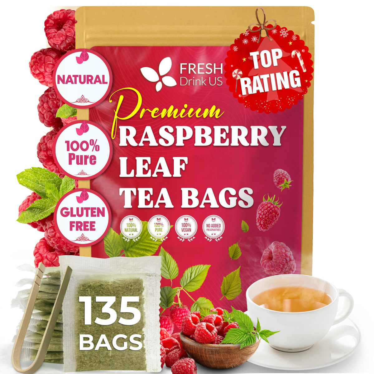 FreshDrinkUS, Premium 135 Ginger Turmeric Tea Bags, 100% Natural Ingredients, Hand-Made Blend of Ginger and Turmeric Herbal Tea, Eco-Conscious Tea Bags. No Sugar, No Caffeine, No Gluten, Vegan.