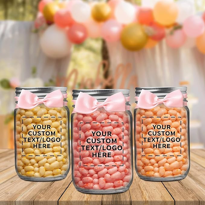 DISCOUNT PROMOS 10 Decorating Mason Jars Set, 12 oz. - Customizable Text, Logo - Canning, Aluminum Lid - Clear