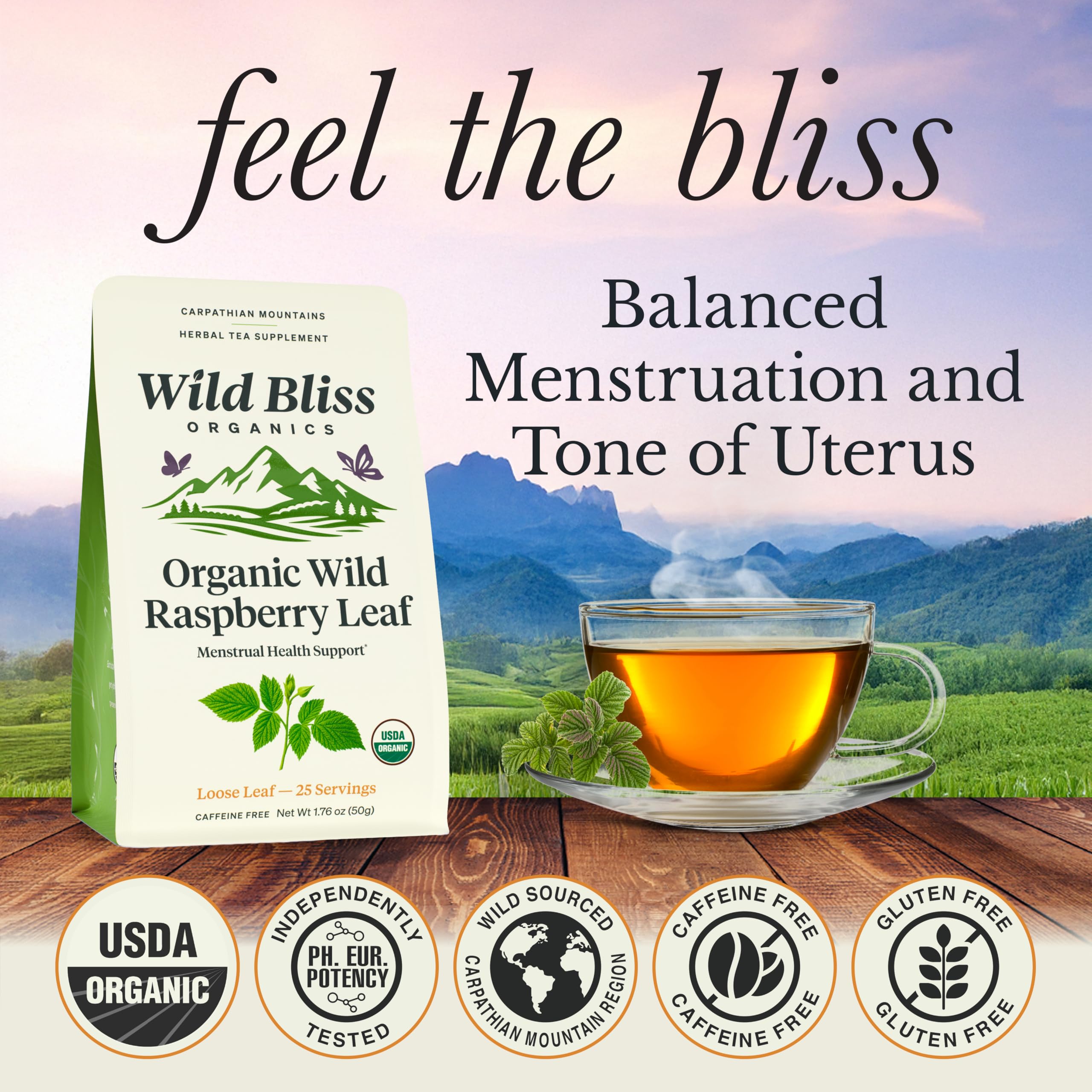 Wild Bliss Organic Red Raspberry Leaf Tea for Pregnancy and Menstrual Support - Loose Leaf Herbal Tea - 1.76 Oz - 25 Servings