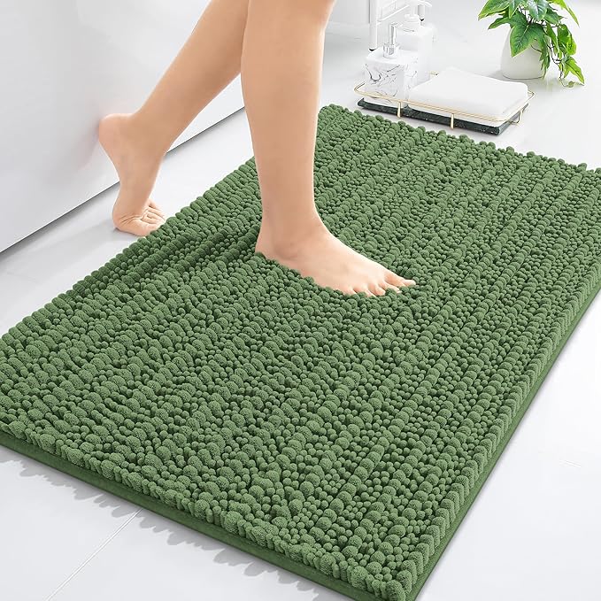 Arotive Luxury Chenille Bathroom Rug Mat, Extra Soft Thick Absorbent Shaggy Bath Rugs, Non-Slip Machine Wash Dry, Plush Bath Mats for Bathroom, Shower and Tub, 30x20, Olive Green