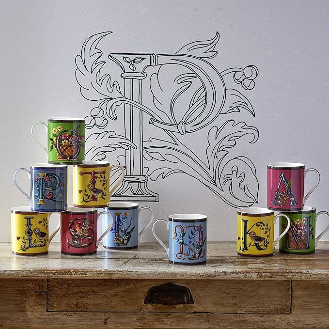 Spode Kit Kemp Alphabet Mug - Letter T Monogram in Fine China, 12oz Ceramic Coffee Cup for Hot Drinks, Personalized Drinkware for Unique Gifts, Dishwasher Safe Tea or Coffee Mug - Gift Box Included