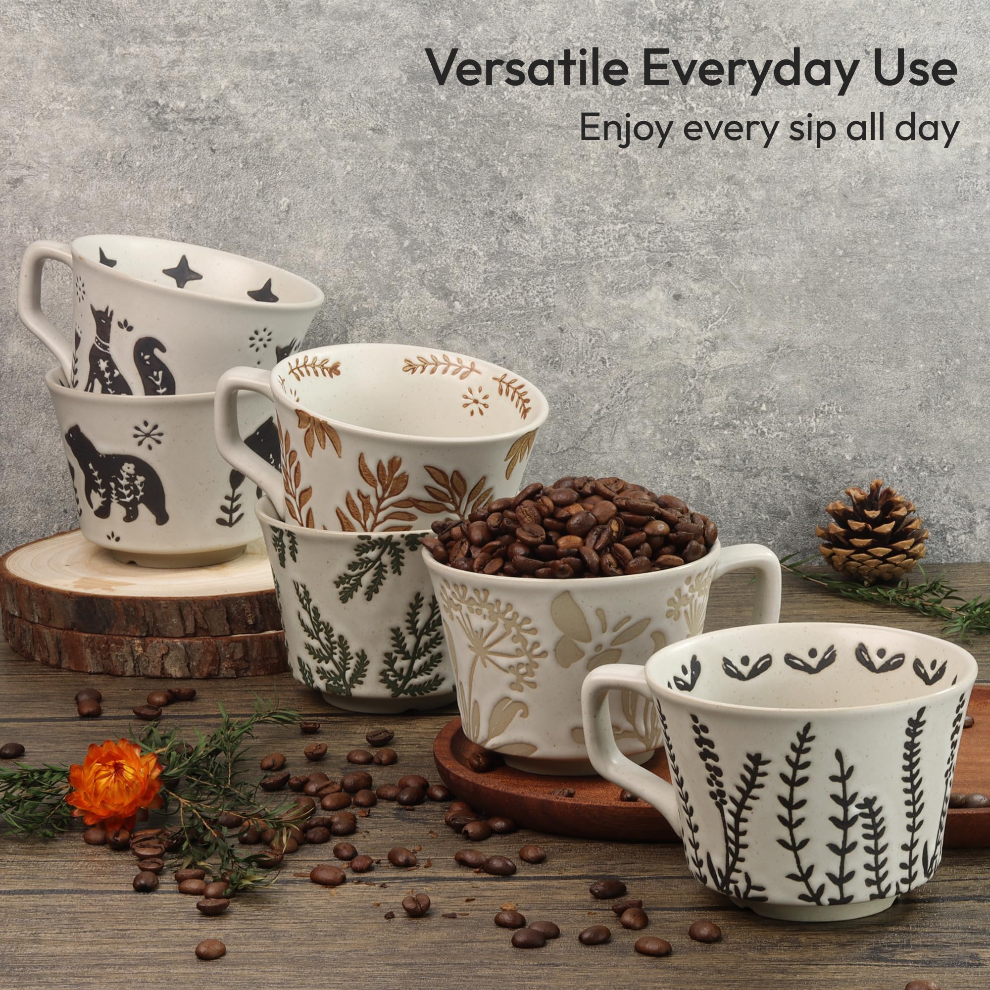 LINVIA 11 oz Ceramic Coffee Mug, Stoneware Teacup with Handle