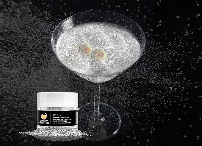 White BREW GLITTER Edible Glitter For Drinks, Cocktails, Beer, Garnish Glitter & Beverages | KOSHER & HALAL Certified | 100% Edible & Food Grade | Vegan, Gluten, Nut Free (50g, White)